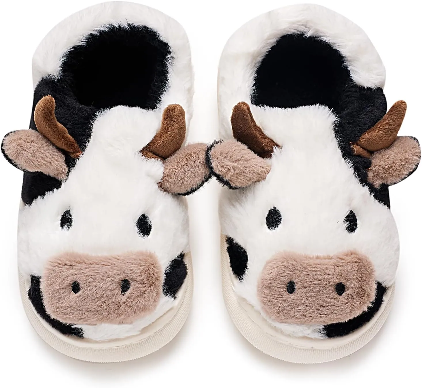 sharllen Fuzzy Cow Slippers for Kids Cute Fluffy Cow Toddler House Slippers Girls Boys Animal Cartoon House Shoes for Indoor Outdoor