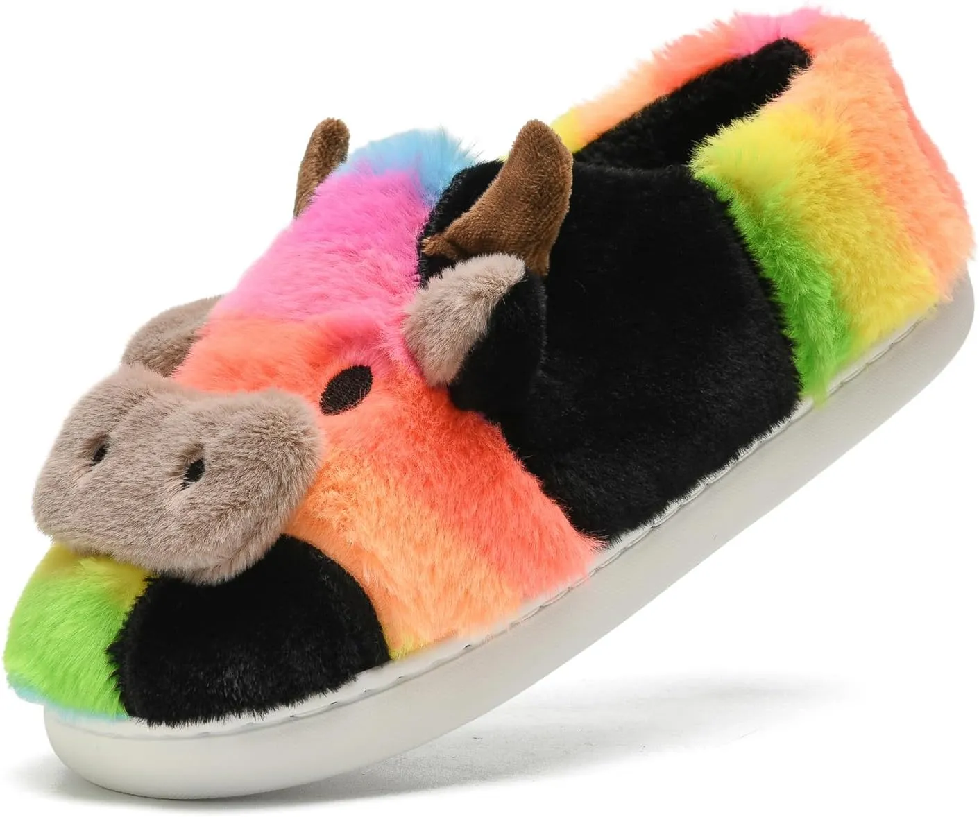sharllen Fuzzy Cow Slippers for Kids Cute Fluffy Cow Toddler House Slippers Girls Boys Animal Cartoon House Shoes for Indoor Outdoor