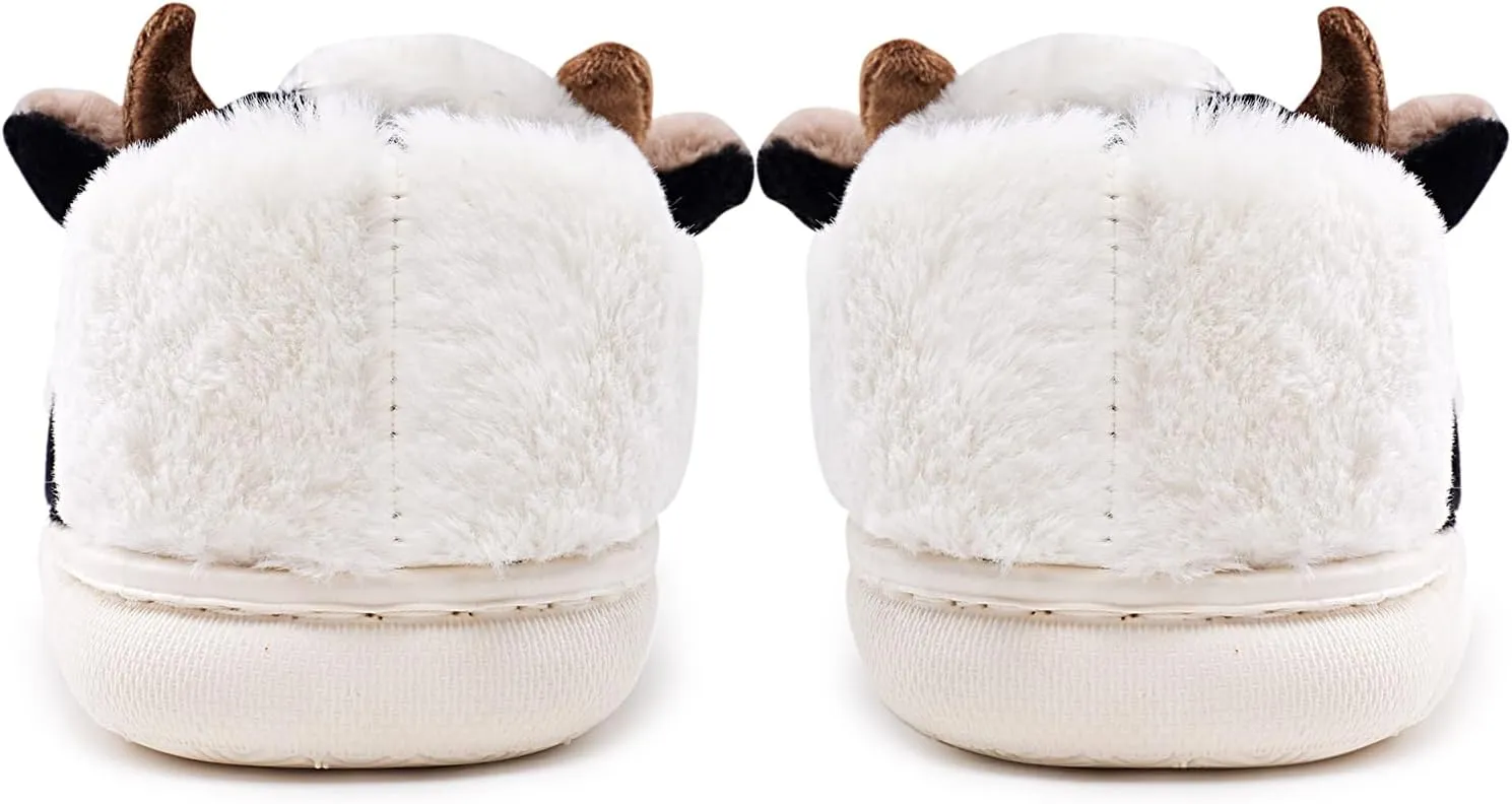 sharllen Fuzzy Cow Slippers for Kids Cute Fluffy Cow Toddler House Slippers Girls Boys Animal Cartoon House Shoes for Indoor Outdoor