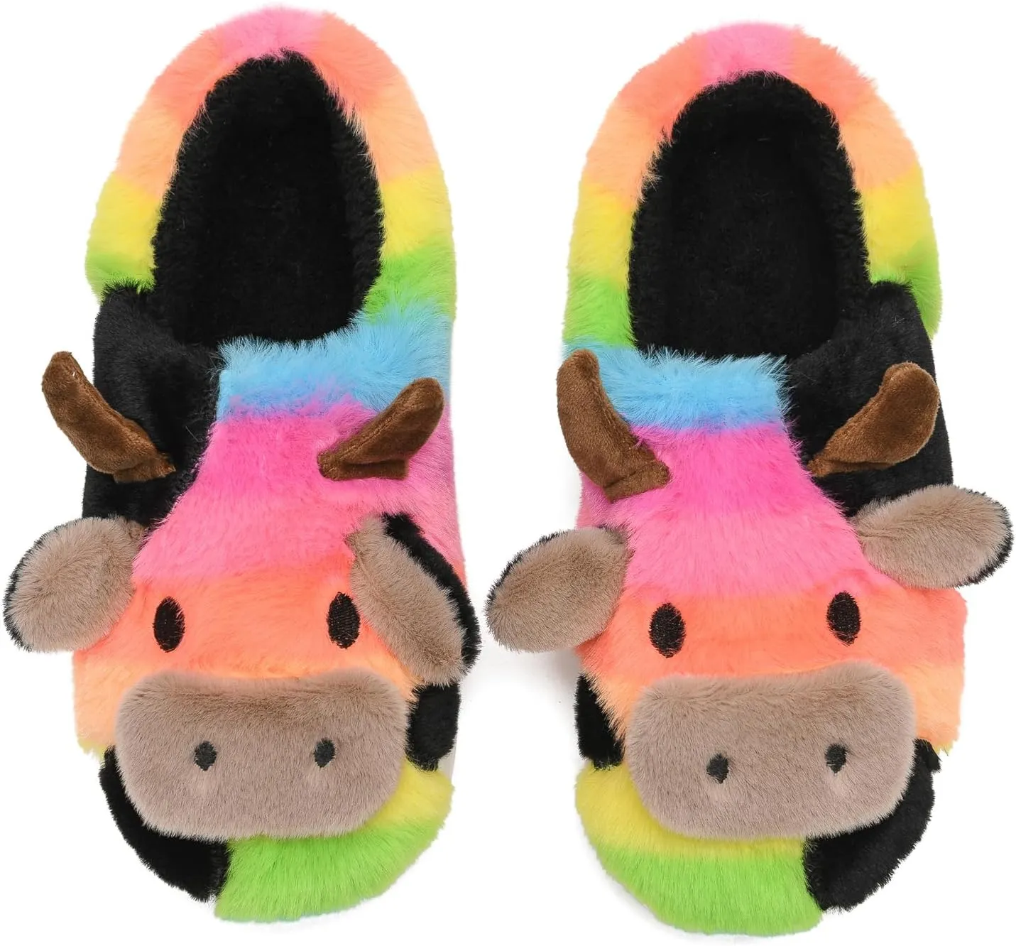 sharllen Fuzzy Cow Slippers for Kids Cute Fluffy Cow Toddler House Slippers Girls Boys Animal Cartoon House Shoes for Indoor Outdoor