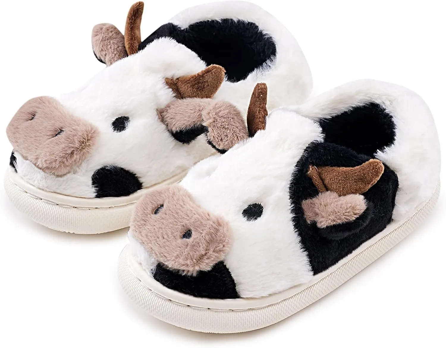 sharllen Fuzzy Cow Slippers for Kids Cute Fluffy Cow Toddler House Slippers Girls Boys Animal Cartoon House Shoes for Indoor Outdoor