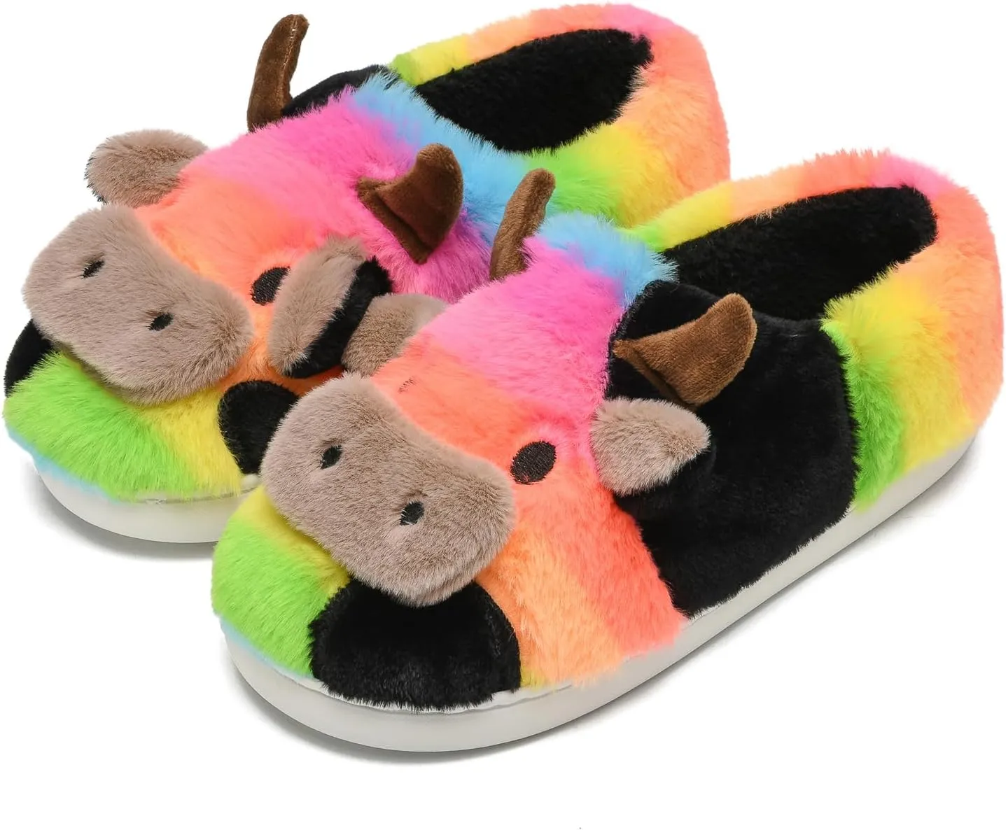 sharllen Fuzzy Cow Slippers for Kids Cute Fluffy Cow Toddler House Slippers Girls Boys Animal Cartoon House Shoes for Indoor Outdoor