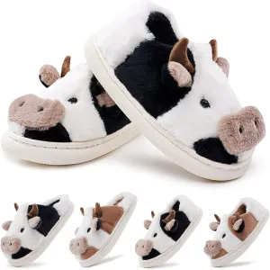 sharllen Fuzzy Cow Slippers for Kids Cute Fluffy Cow Toddler House Slippers Girls Boys Animal Cartoon House Shoes for Indoor Outdoor