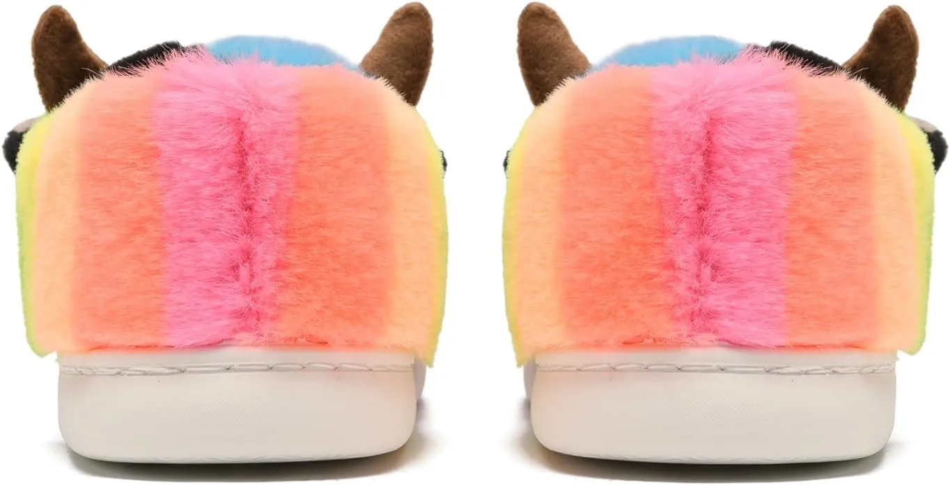 sharllen Fuzzy Cow Slippers for Kids Cute Fluffy Cow Toddler House Slippers Girls Boys Animal Cartoon House Shoes for Indoor Outdoor
