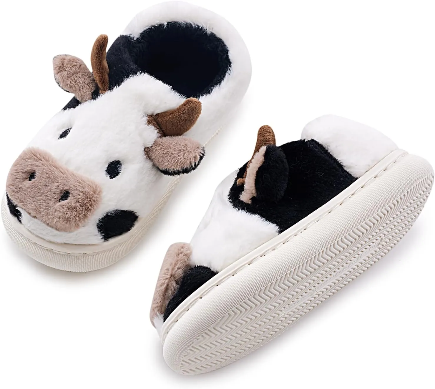 sharllen Fuzzy Cow Slippers for Kids Cute Fluffy Cow Toddler House Slippers Girls Boys Animal Cartoon House Shoes for Indoor Outdoor