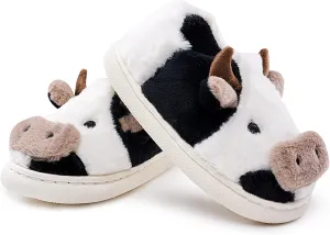 sharllen Fuzzy Cow Slippers for Kids Cute Fluffy Cow Toddler House Slippers Girls Boys Animal Cartoon House Shoes for Indoor Outdoor