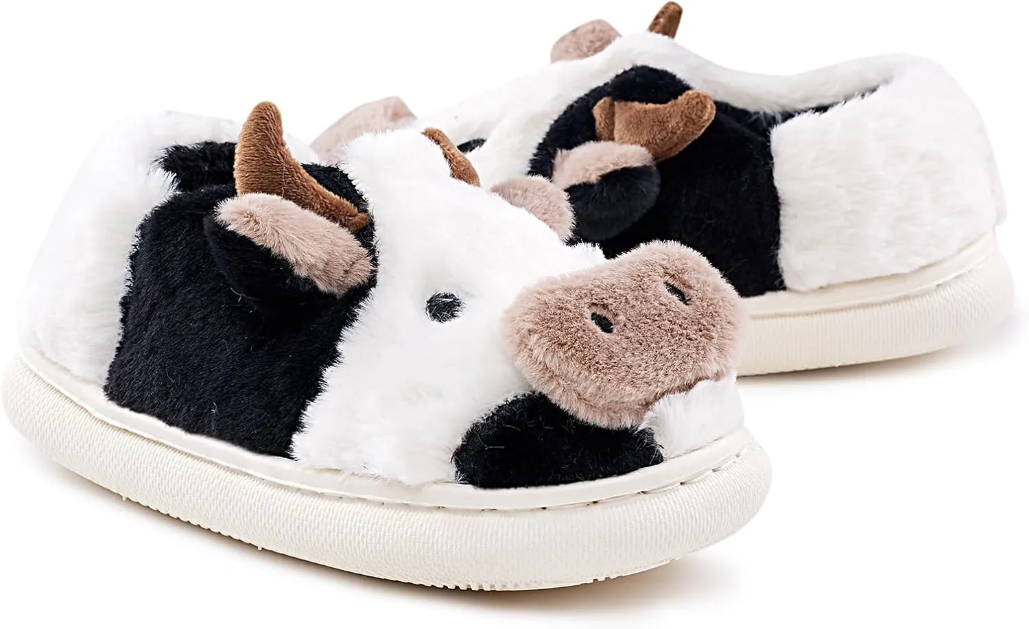 sharllen Fuzzy Cow Slippers for Kids Cute Fluffy Cow Toddler House Slippers Girls Boys Animal Cartoon House Shoes for Indoor Outdoor