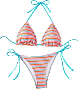 SHENHE Women's 2 Piece Swimsuit Floral Print Halter Tie Side Triangle Bikini Set