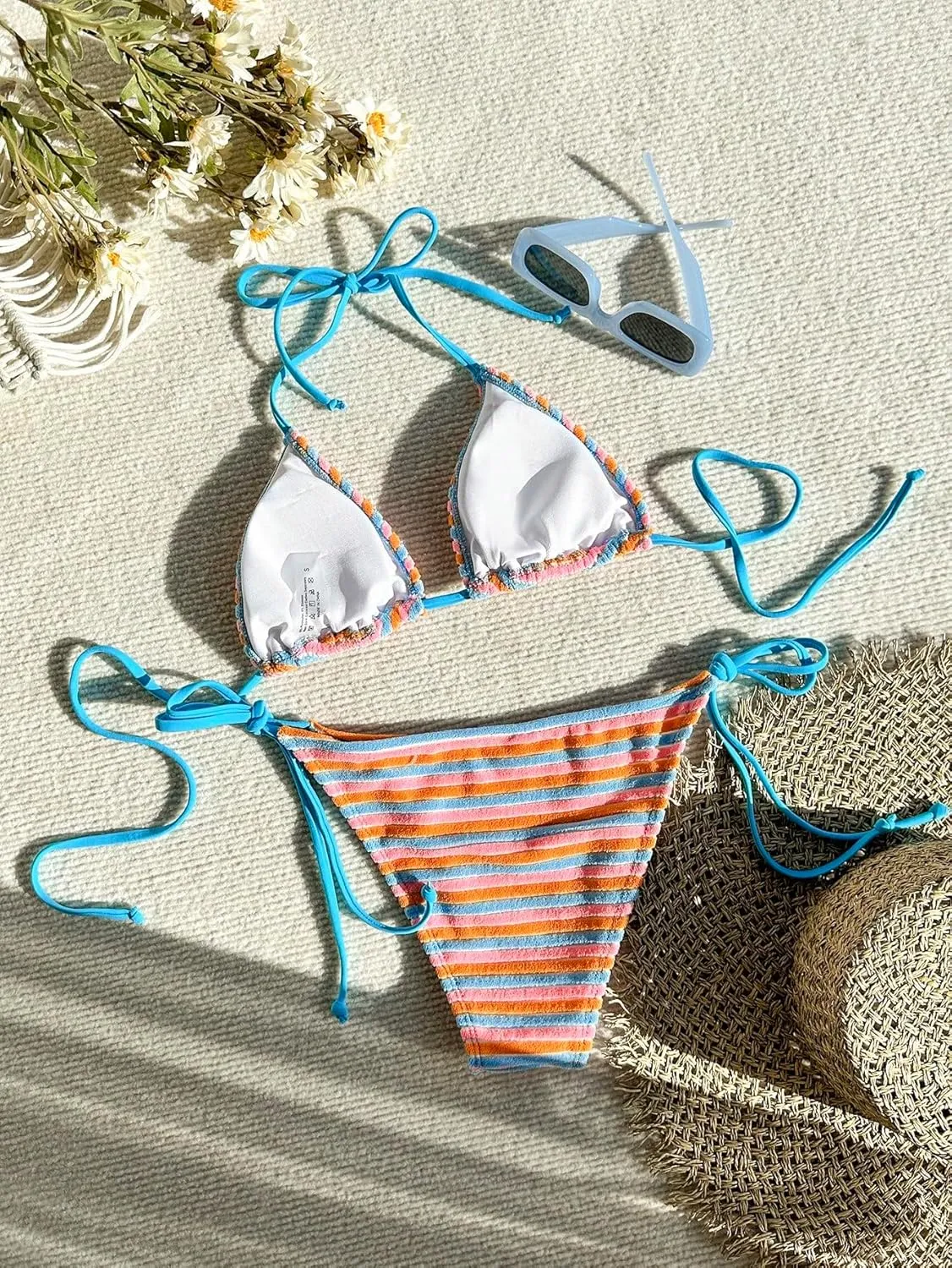 SHENHE Women's 2 Piece Swimsuit Floral Print Halter Tie Side Triangle Bikini Set