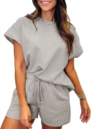 SHEWIN Women's 2 Piece Outfits Lounge Sets Casual Short Sleeve Shirts Shorts Cozy Pajamas Sweatsuit Set
