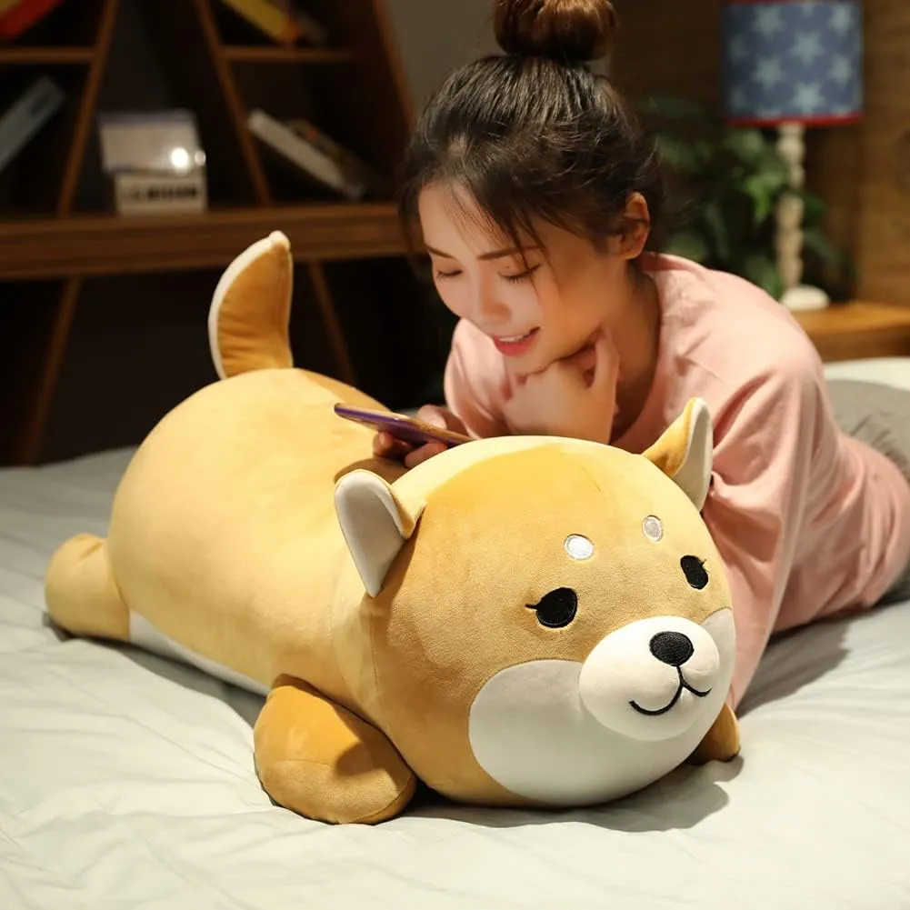 Shiba Inu Plush Pillow,Soft Corgi Stuffed Animals Toy Cute Sleeping Puppy Doll Gifts for Kids (Round Eyes, 19.6 inch)