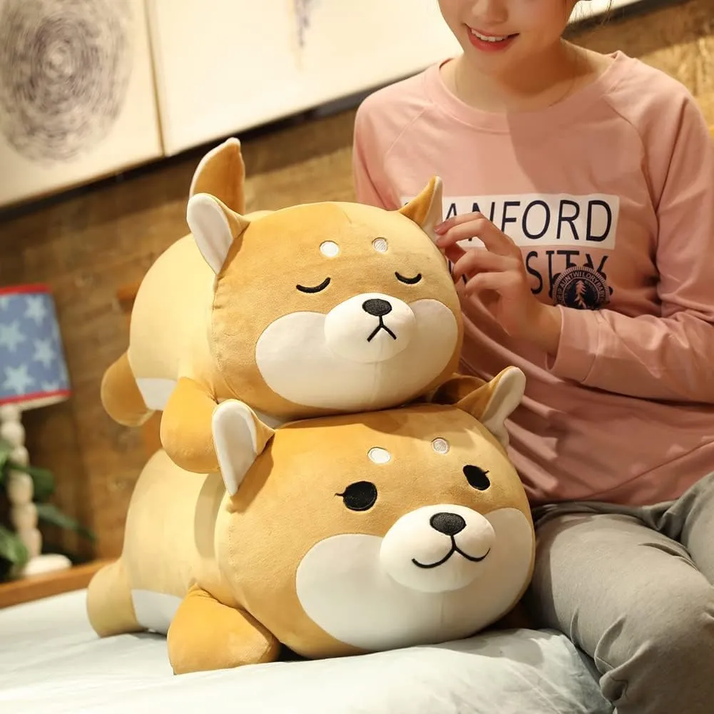 Shiba Inu Plush Pillow,Soft Corgi Stuffed Animals Toy Cute Sleeping Puppy Doll Gifts for Kids (Round Eyes, 19.6 inch)
