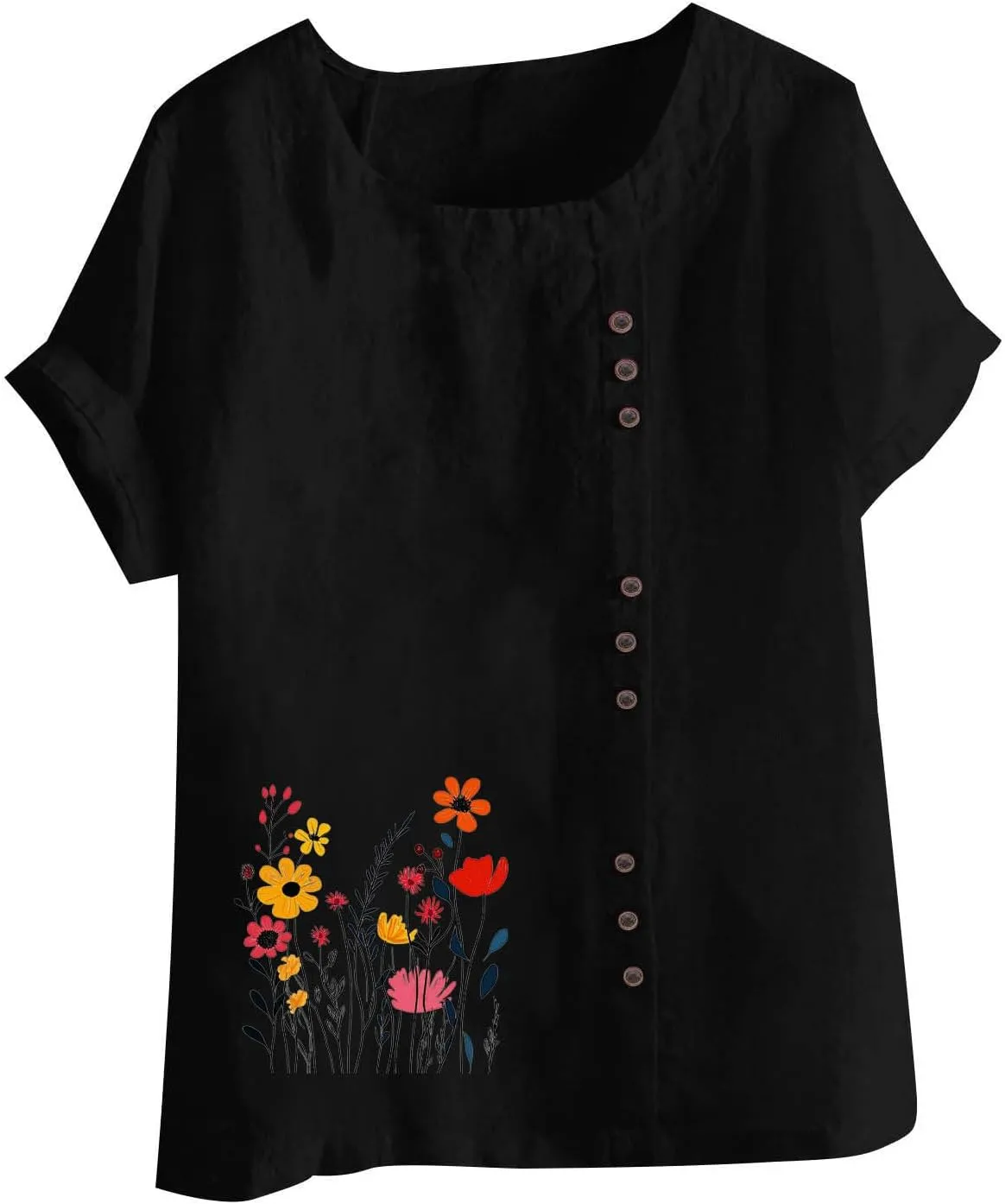 Short Sleeve Shirts for Women Fashion Flower Print Relaxed Fitted Crewneck Loose Size Tops Causal Lightweight Blouse