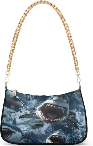 Shoulder Bags for Women Fierce Sharks Charging Towards The Camera Hobo Tote Handbag Small Clutch Purse with Zipper Closure