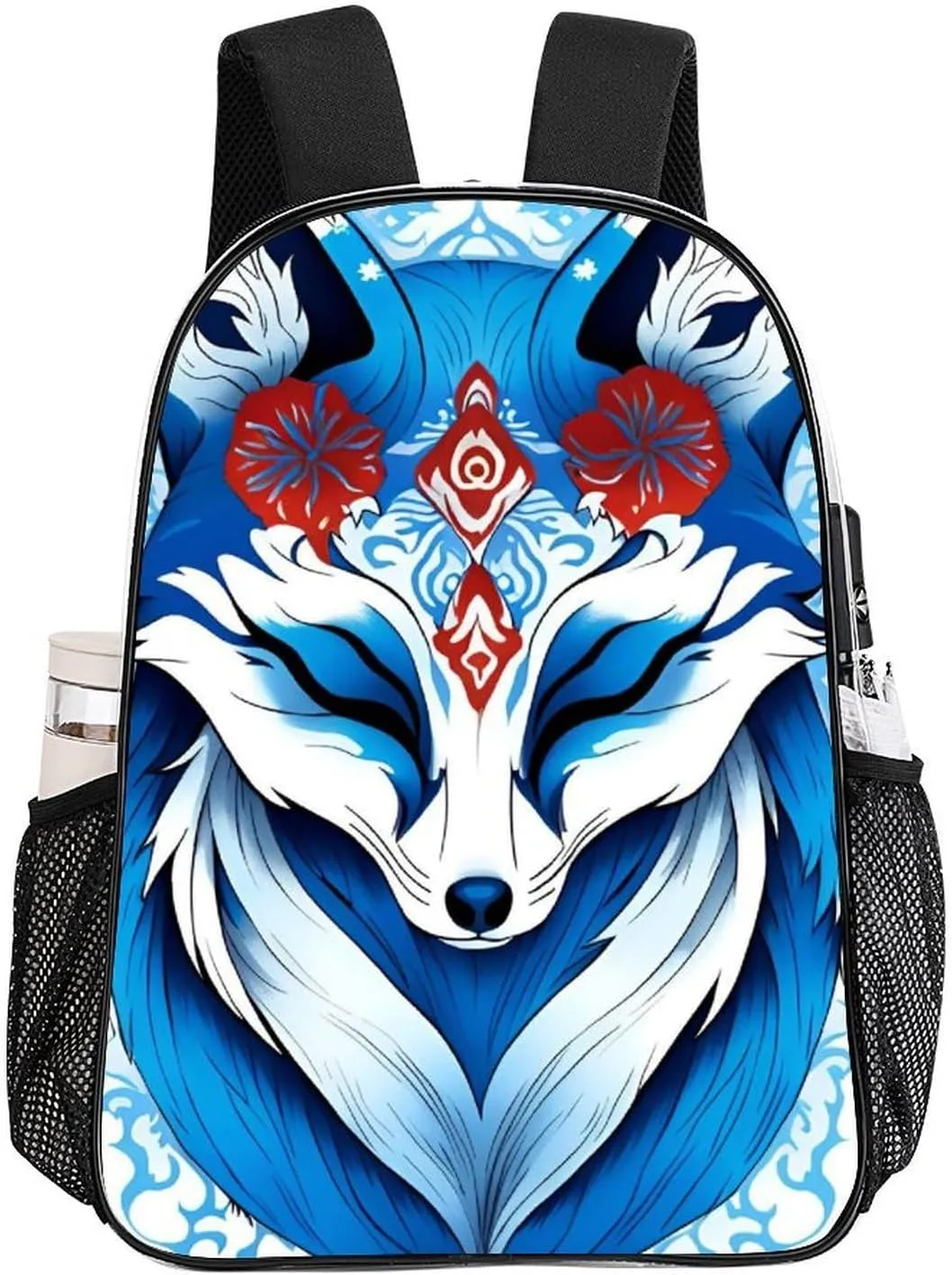 Shoulder Book Bags Anti-Theft Multipurpose Big Capacity Bookbag - Blue Fox Kitsune Mask Art Travel Hiking Backpack Transparent Bag