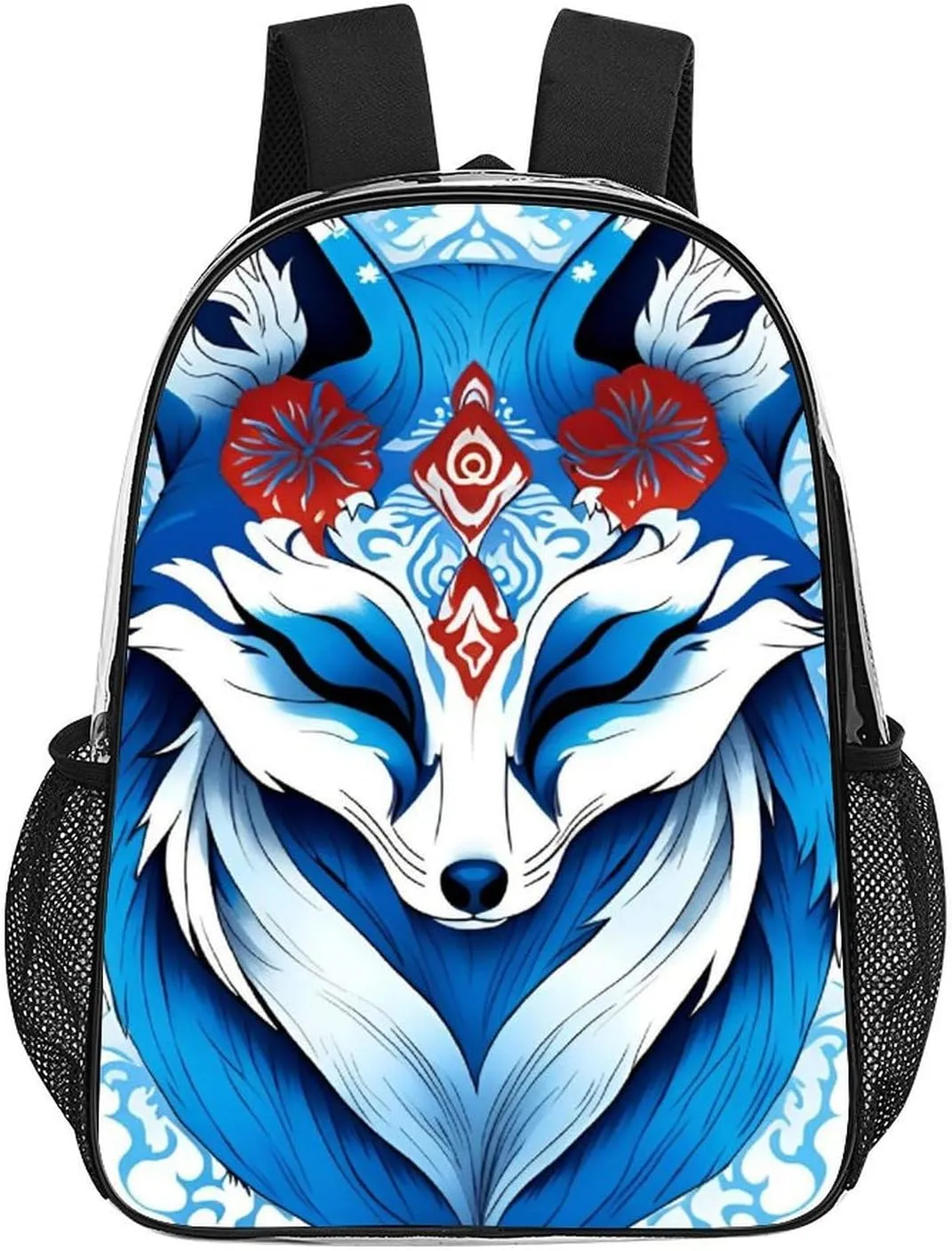 Shoulder Book Bags Anti-Theft Multipurpose Big Capacity Bookbag - Blue Fox Kitsune Mask Art Travel Hiking Backpack Transparent Bag