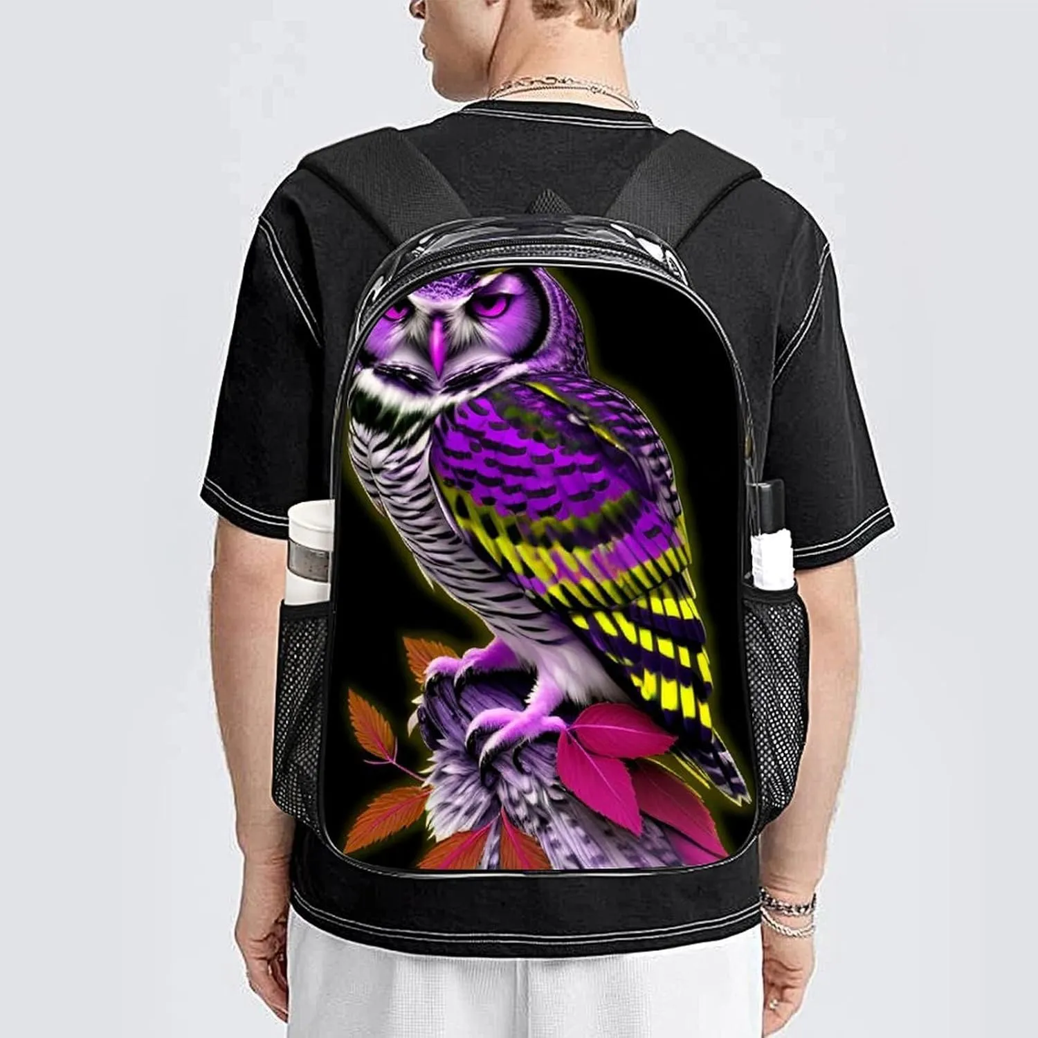 Shoulder Book Bags Anti-Theft Multipurpose Big Capacity Bookbag - Owl Marijuanaweed Art Travel Hiking Backpack Transparent Bag