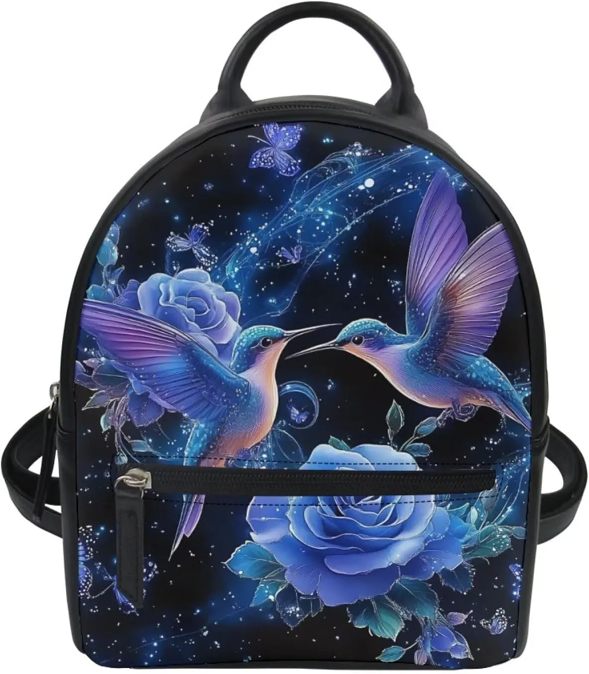 Showudesigns Hummingbird Purse for Women Backpack Mini Handbag for Teen Girls Travel Shoulder Bags Purple Rose Casual Daypack with Zipper Back Pack Leather Tote Bags