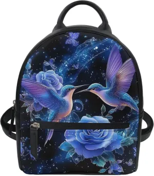 Showudesigns Hummingbird Purse for Women Backpack Mini Handbag for Teen Girls Travel Shoulder Bags Purple Rose Casual Daypack with Zipper Back Pack Leather Tote Bags