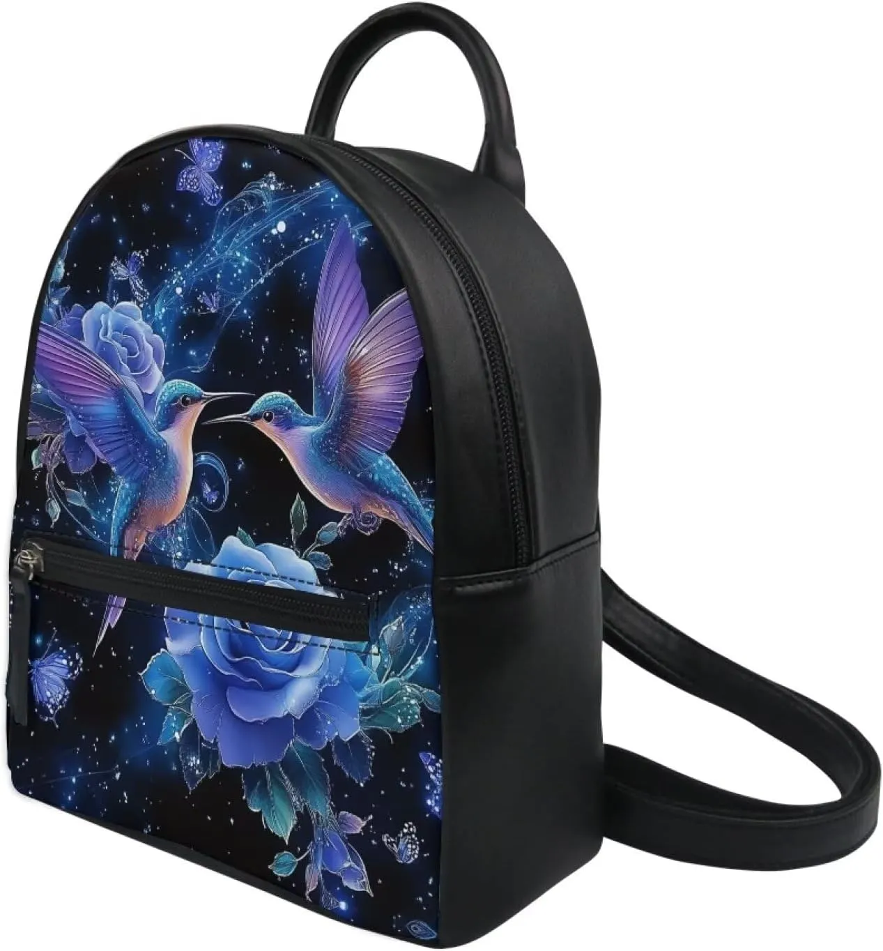 Showudesigns Hummingbird Purse for Women Backpack Mini Handbag for Teen Girls Travel Shoulder Bags Purple Rose Casual Daypack with Zipper Back Pack Leather Tote Bags