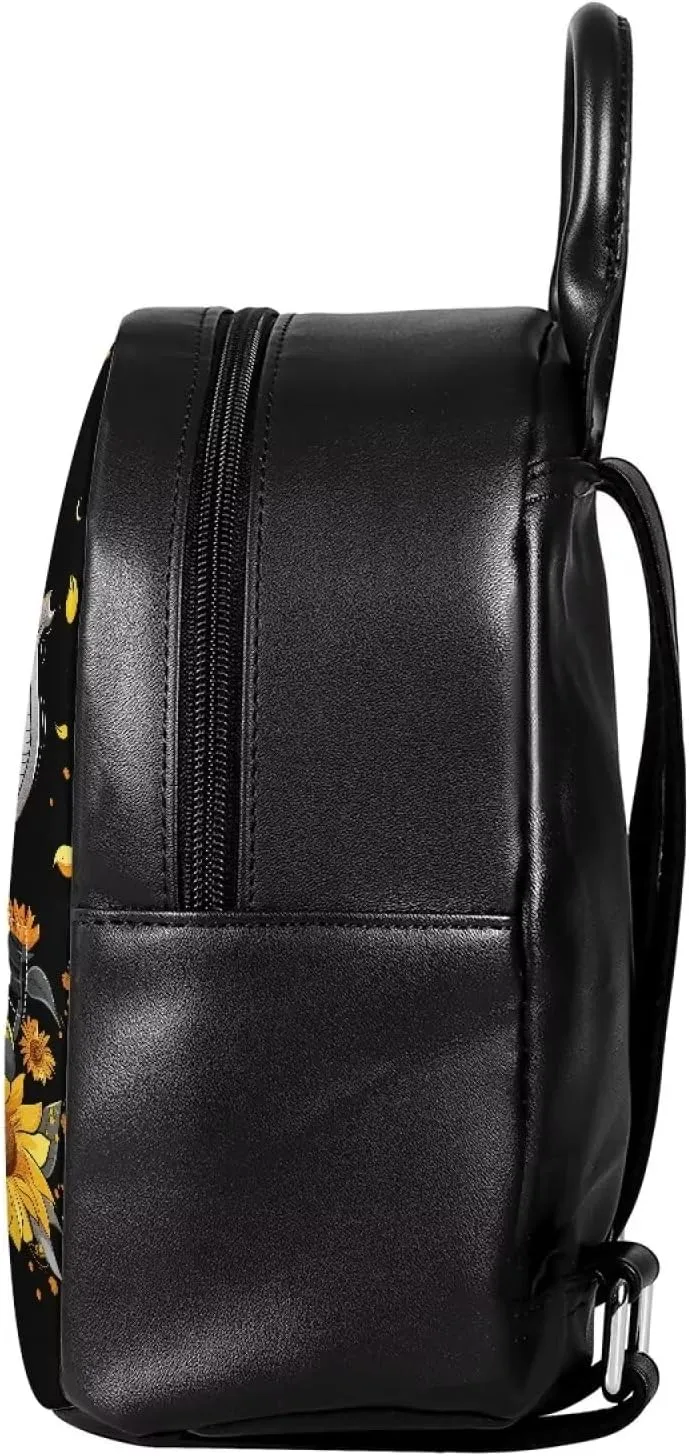 Showudesigns Sunflower Elephant Backpack for Women Mini Purse with and Adjustable Straps Leather Shoulder Bags Zipper Tote Bag Teen Girls Handbag Daypack Casual Back Pack for Travel