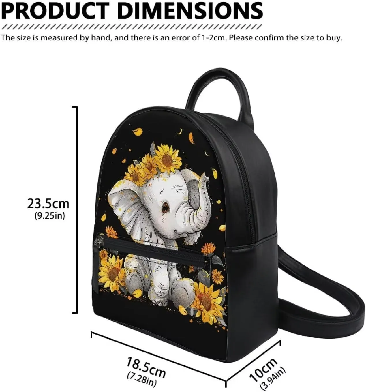 Showudesigns Sunflower Elephant Backpack for Women Mini Purse with and Adjustable Straps Leather Shoulder Bags Zipper Tote Bag Teen Girls Handbag Daypack Casual Back Pack for Travel
