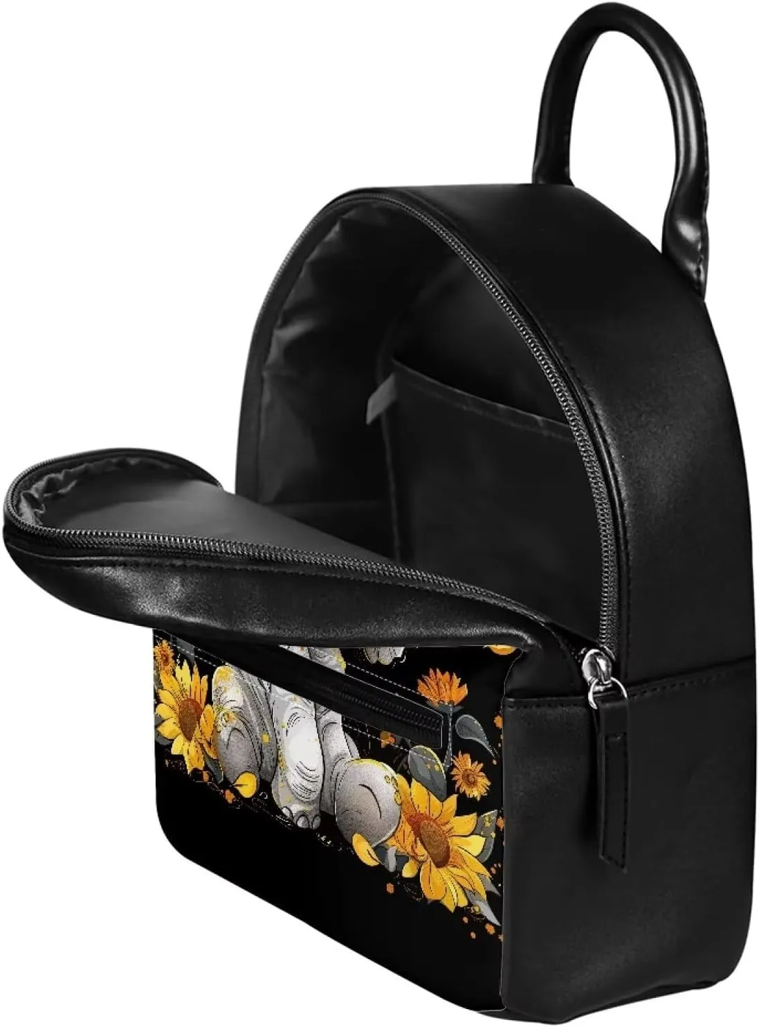 Showudesigns Sunflower Elephant Backpack for Women Mini Purse with and Adjustable Straps Leather Shoulder Bags Zipper Tote Bag Teen Girls Handbag Daypack Casual Back Pack for Travel