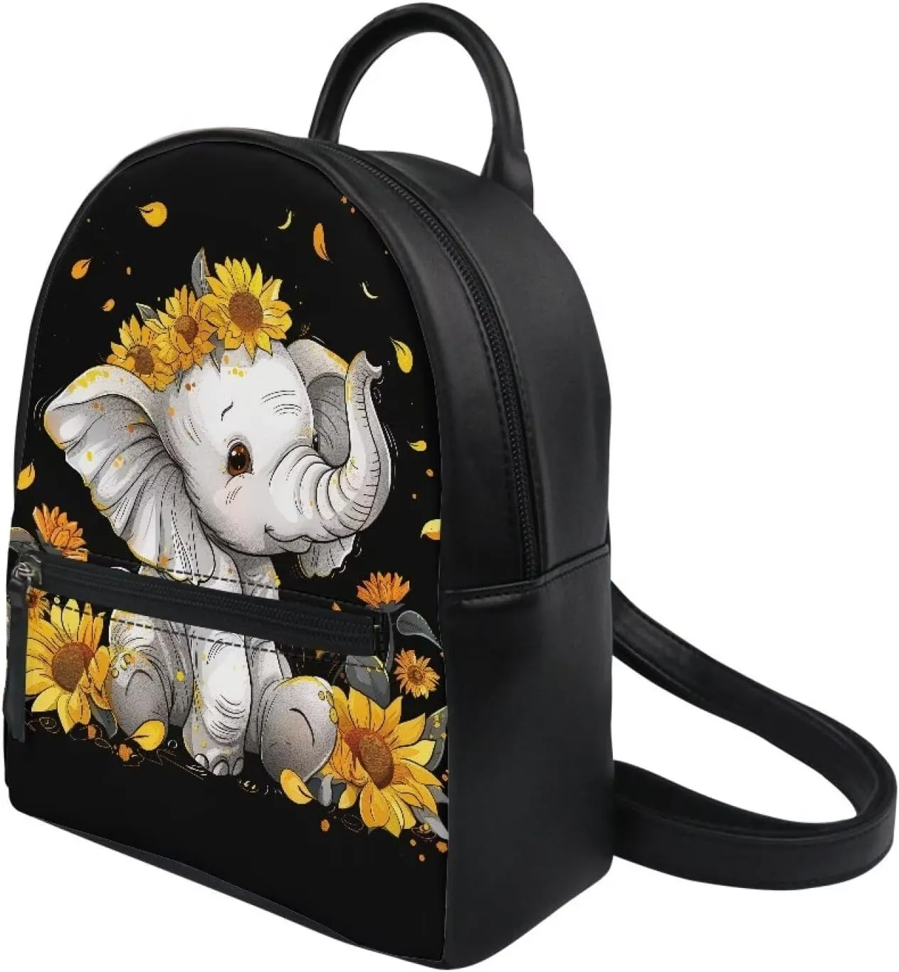 Showudesigns Sunflower Elephant Backpack for Women Mini Purse with and Adjustable Straps Leather Shoulder Bags Zipper Tote Bag Teen Girls Handbag Daypack Casual Back Pack for Travel