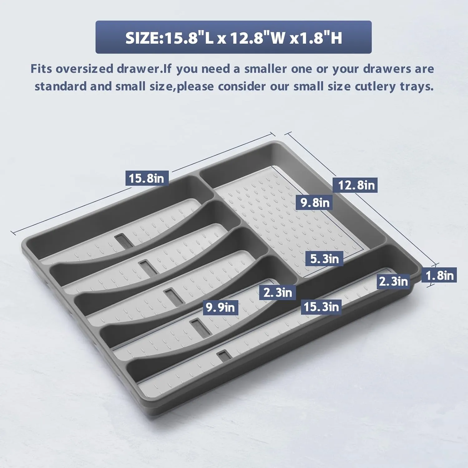 Silverware Organizer with Cutlery Icons，Silverware Tray for Kitchen Drawer，Plastic Flatware Tableware Cultery Drawer Organizer Utensil Organizer with Non-slip TPR Linings，6-Compartment