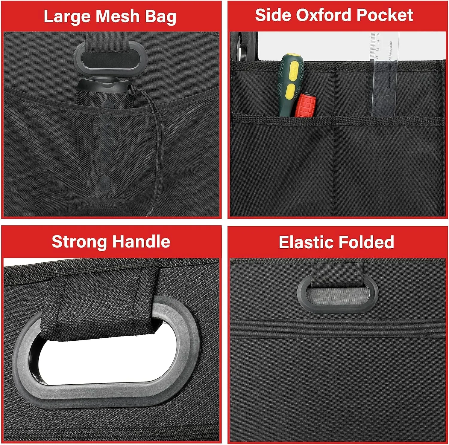 Simple Deluxe Trunk Organizer for Car/SUV, Foldable 2 Compartment 50L Car Storage, 600D Waterproof Oxford Polyester Car Storage Organizer, Anti-Slip & Leak-Proof Car Accessories for Travel, Black