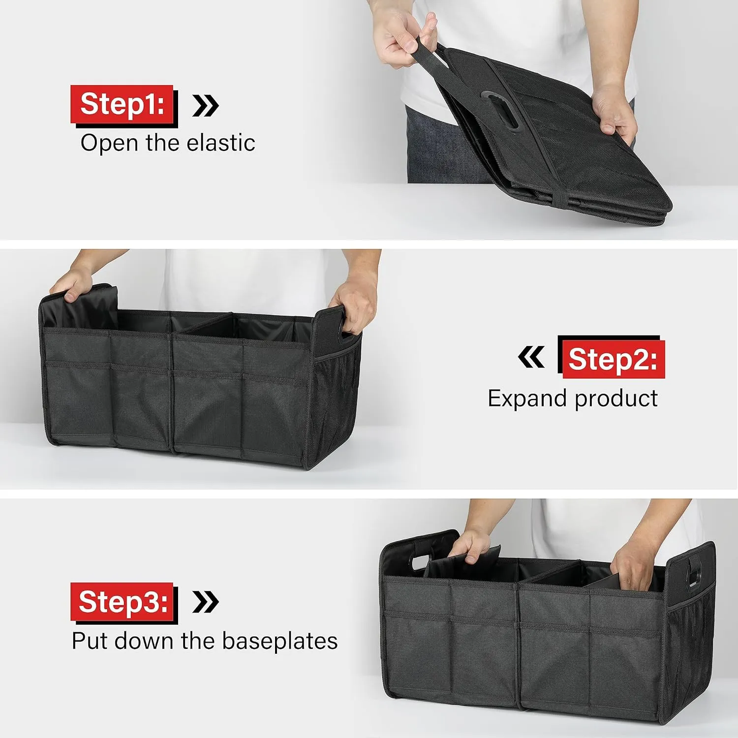 Simple Deluxe Trunk Organizer for Car/SUV, Foldable 2 Compartment 50L Car Storage, 600D Waterproof Oxford Polyester Car Storage Organizer, Anti-Slip & Leak-Proof Car Accessories for Travel, Black