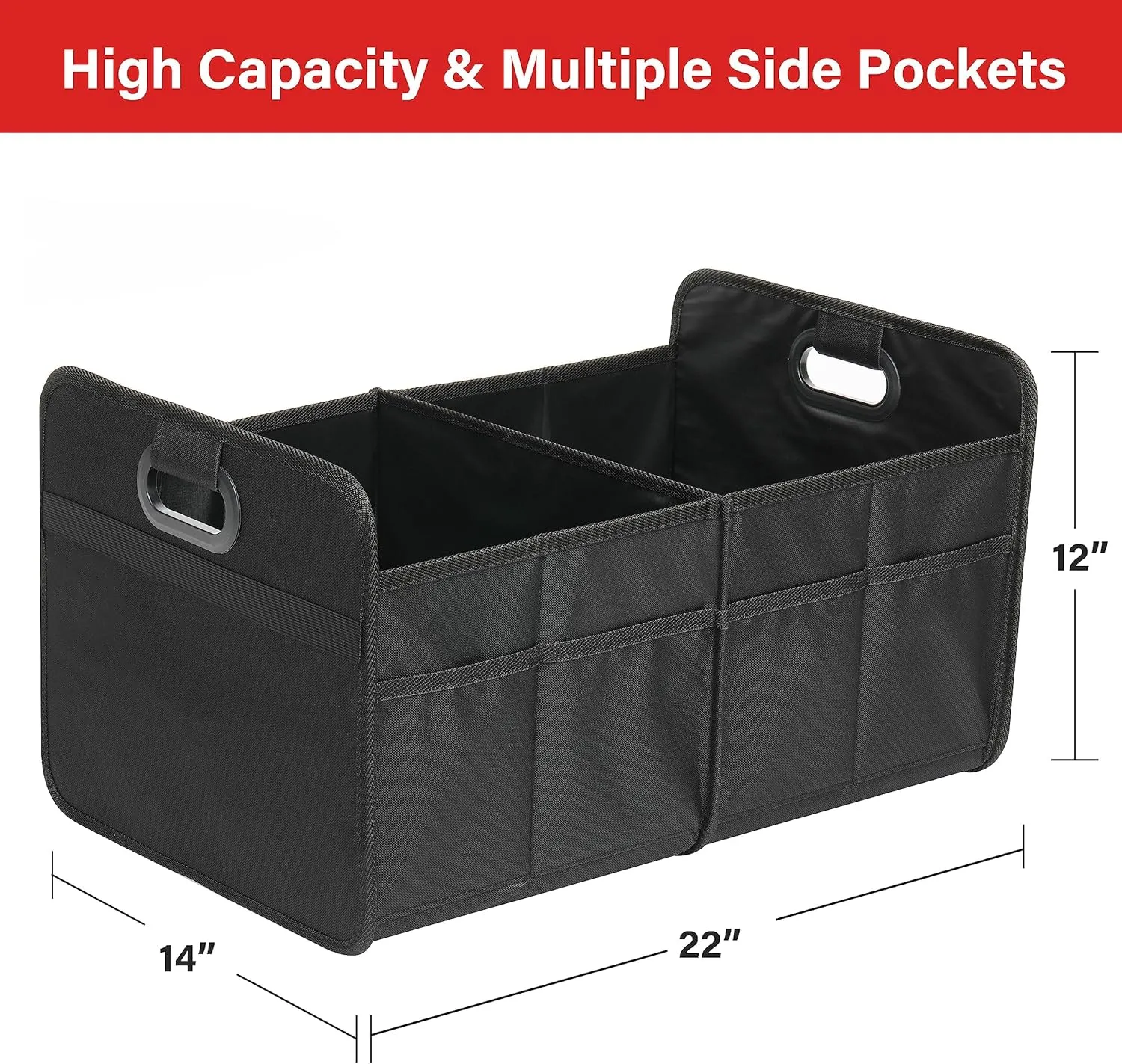 Simple Deluxe Trunk Organizer for Car/SUV, Foldable 2 Compartment 50L Car Storage, 600D Waterproof Oxford Polyester Car Storage Organizer, Anti-Slip & Leak-Proof Car Accessories for Travel, Black