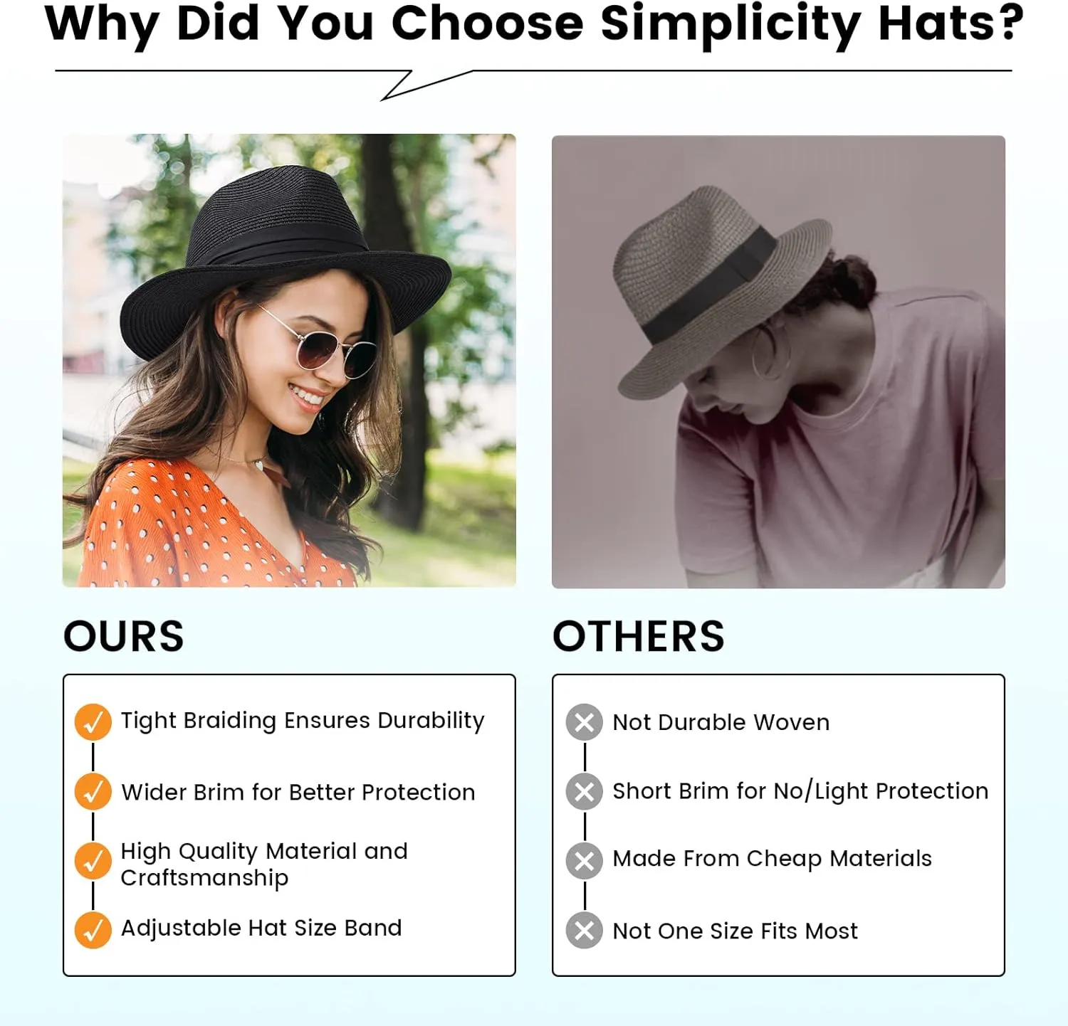 Simplicity Mens Women's Wide Brim Straw Panama Sun Hat