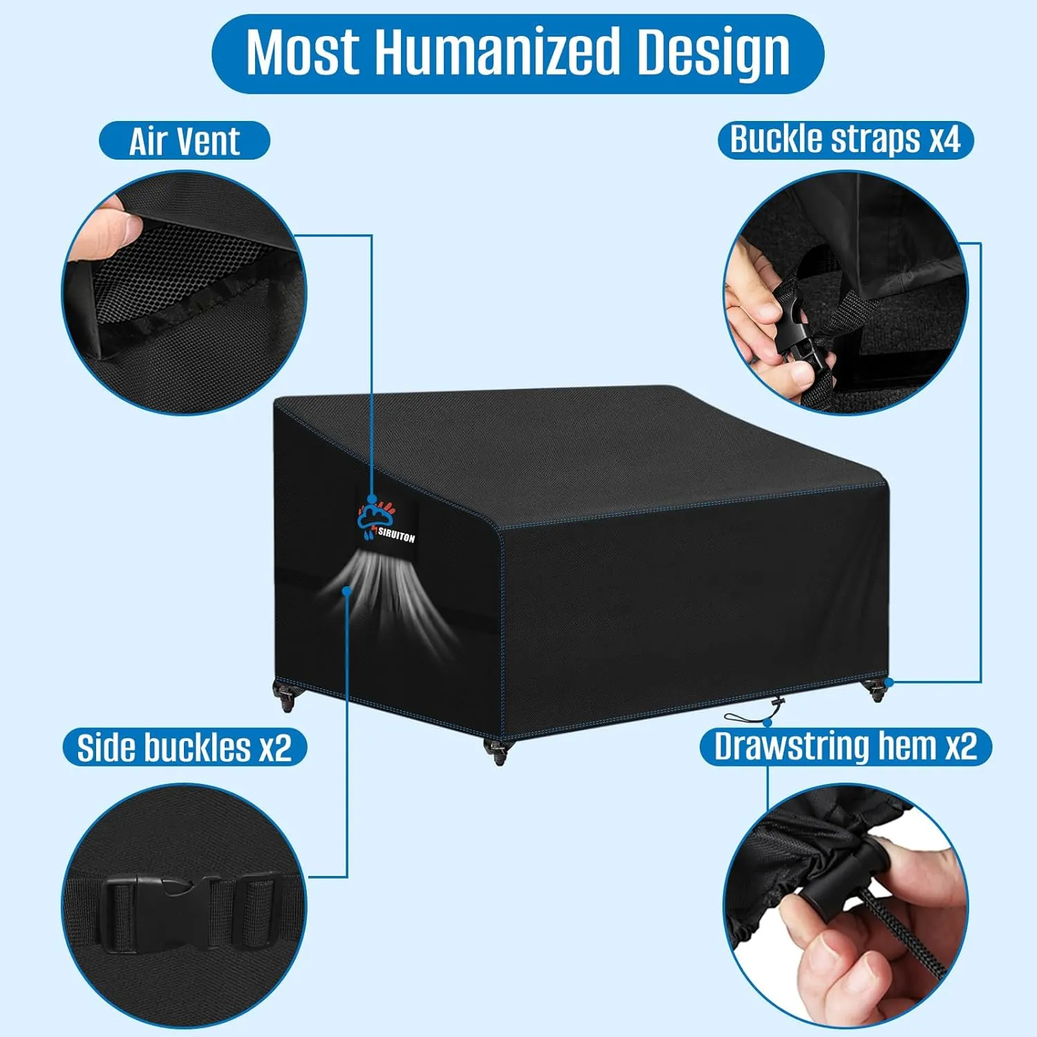 SIRUITON 3-Seat Heavy Duty Garden Patio Sofa/Loveseat/Bench Cover,420D Waterproof Outdoor Sofa Cover, Lawn Patio Furniture Covers Black, 60" W x 42" D x 30" H