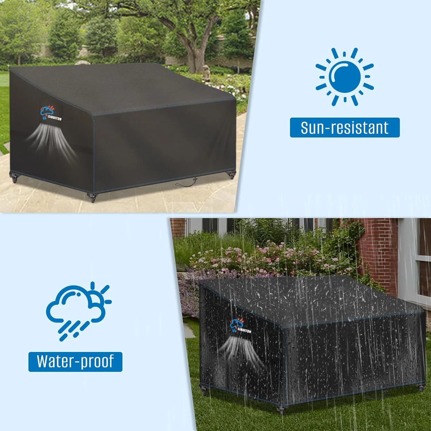 SIRUITON 3-Seat Heavy Duty Garden Patio Sofa/Loveseat/Bench Cover,420D Waterproof Outdoor Sofa Cover, Lawn Patio Furniture Covers Black, 60" W x 42" D x 30" H