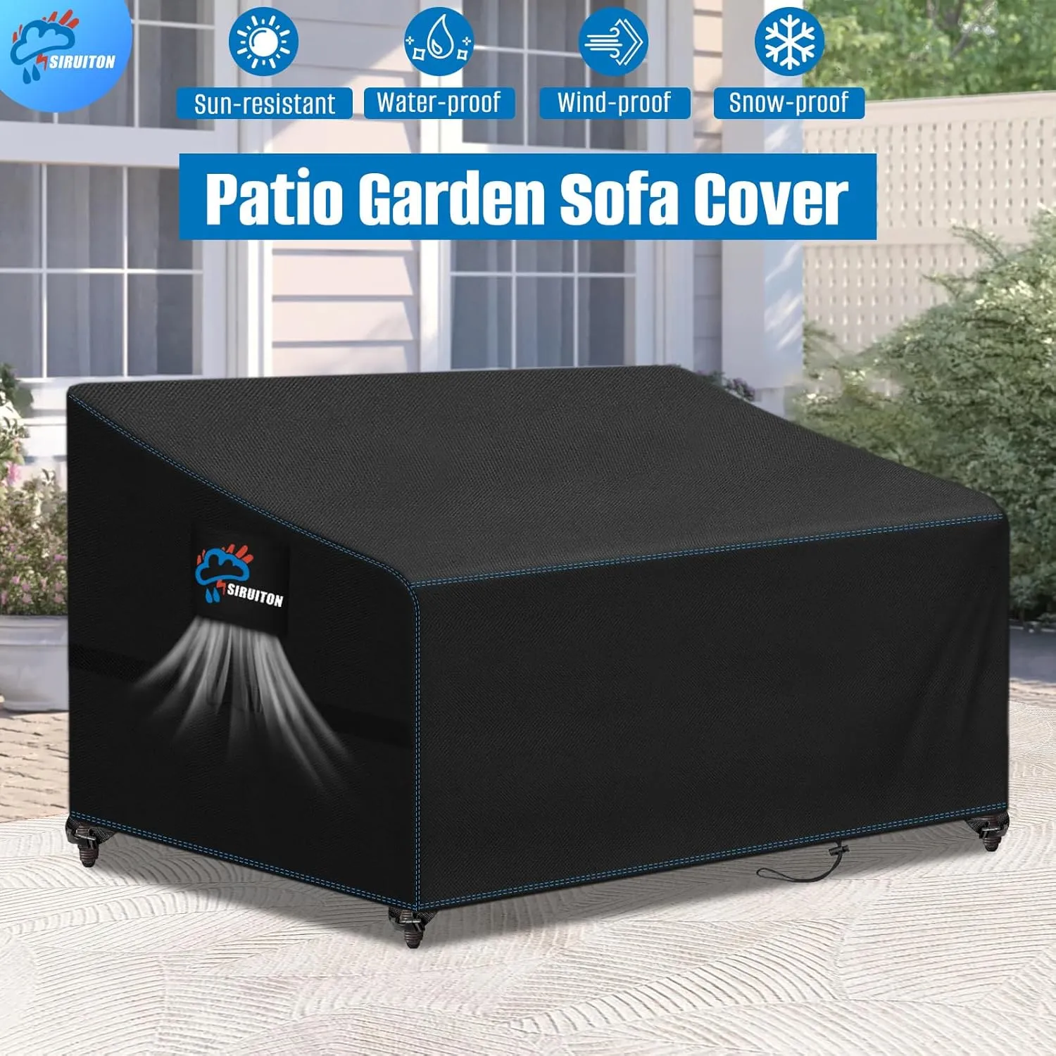 SIRUITON 3-Seat Heavy Duty Garden Patio Sofa/Loveseat/Bench Cover,420D Waterproof Outdoor Sofa Cover, Lawn Patio Furniture Covers Black, 60" W x 42" D x 30" H