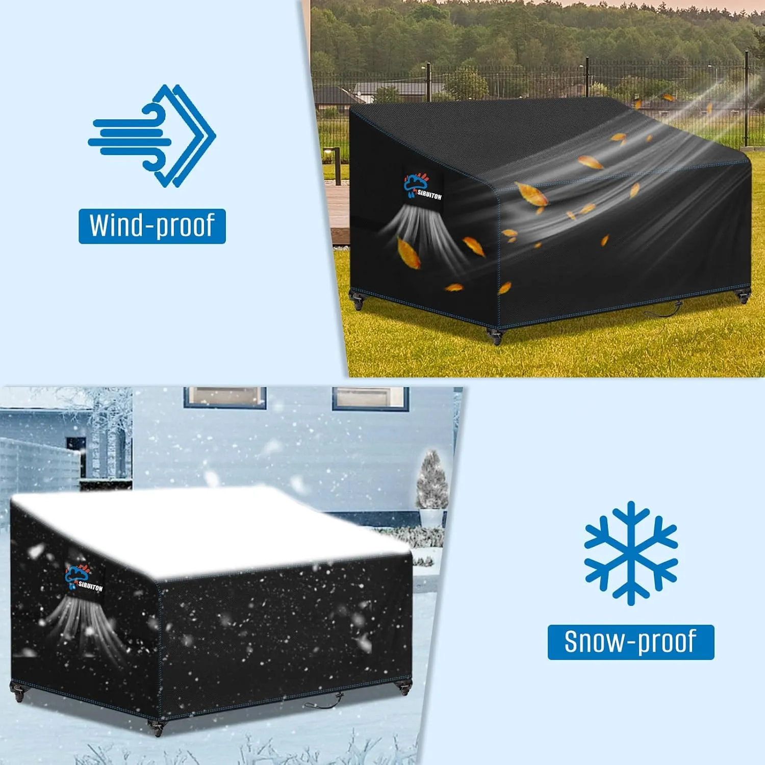 SIRUITON 3-Seat Heavy Duty Garden Patio Sofa/Loveseat/Bench Cover,420D Waterproof Outdoor Sofa Cover, Lawn Patio Furniture Covers Black, 60" W x 42" D x 30" H