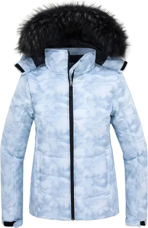 Skieer Women's Waterproof Ski Jacket Warm Puffer Jacket Thick Hooded Winter Coat