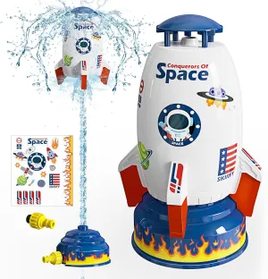 Skirfy Sprinkler Rocket Launcher Outdoor Water Toys for Kids, Rocket Design Water Powered Liftoff 9-16ft & Spin, Summer Garden Lawn Toys & Birthday Gift for Girls Boys Age 3-12 Year Old （White）