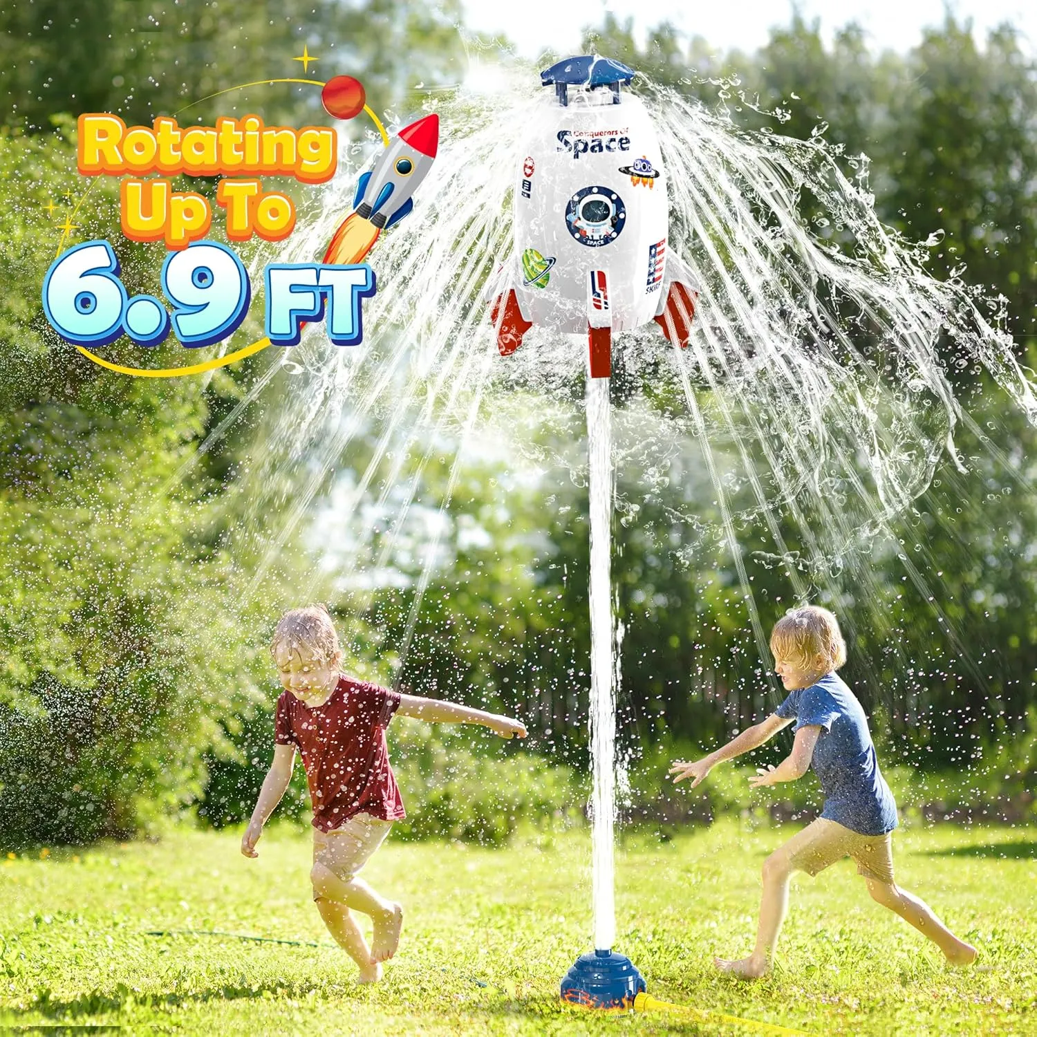 Skirfy Sprinkler Rocket Launcher Outdoor Water Toys for Kids, Rocket Design Water Powered Liftoff 9-16ft & Spin, Summer Garden Lawn Toys & Birthday Gift for Girls Boys Age 3-12 Year Old （White）