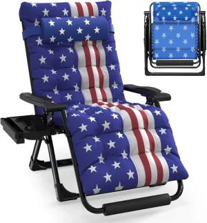 Slendor Oversized Zero Gravity Chairs XL,29IN Padded Anti Gravity Chair, Zero Gravity Lounge Chair, Folding Reclining Patio Chair w/Aluminum Alloy Lock, Headrest, Cup Holder, American Flag