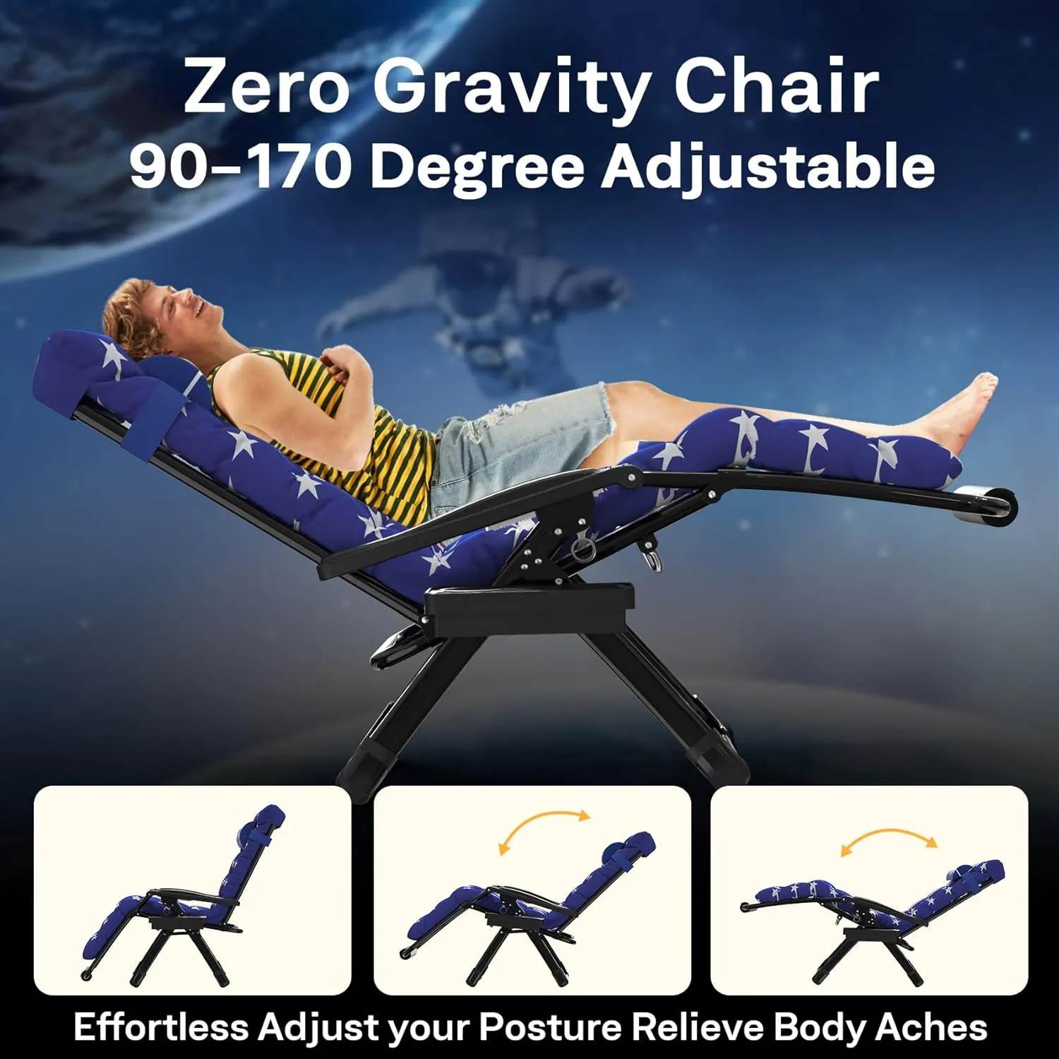 Slendor Oversized Zero Gravity Chairs XL,29IN Padded Anti Gravity Chair, Zero Gravity Lounge Chair, Folding Reclining Patio Chair w/Aluminum Alloy Lock, Headrest, Cup Holder, American Flag