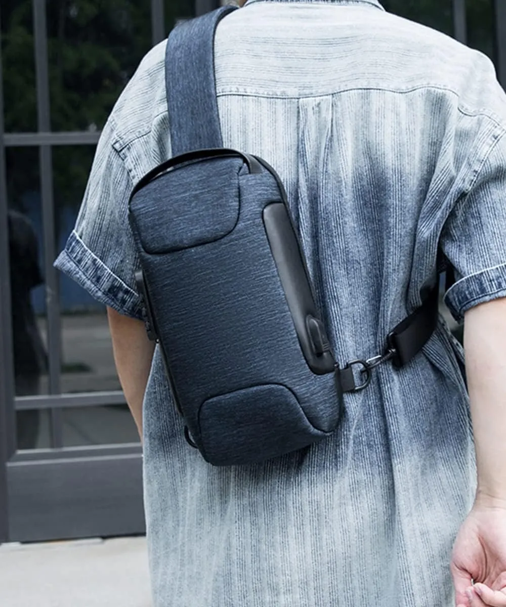 Sling Backpack USB Anti-Theft Waterproof Chest Daypack Casual Shoulder Bag (Blue)