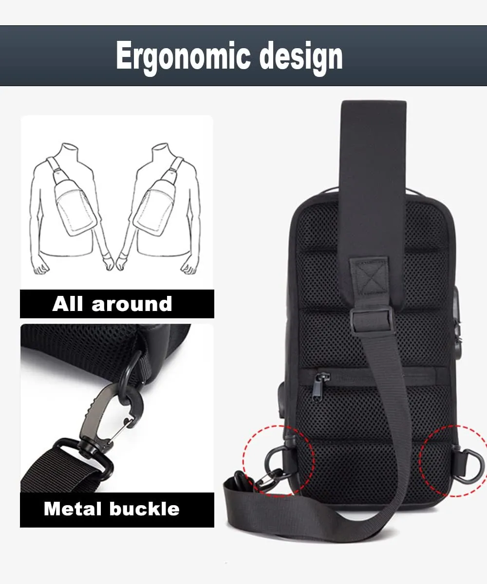 Sling Backpack USB Anti-Theft Waterproof Chest Daypack Casual Shoulder Bag (Blue)