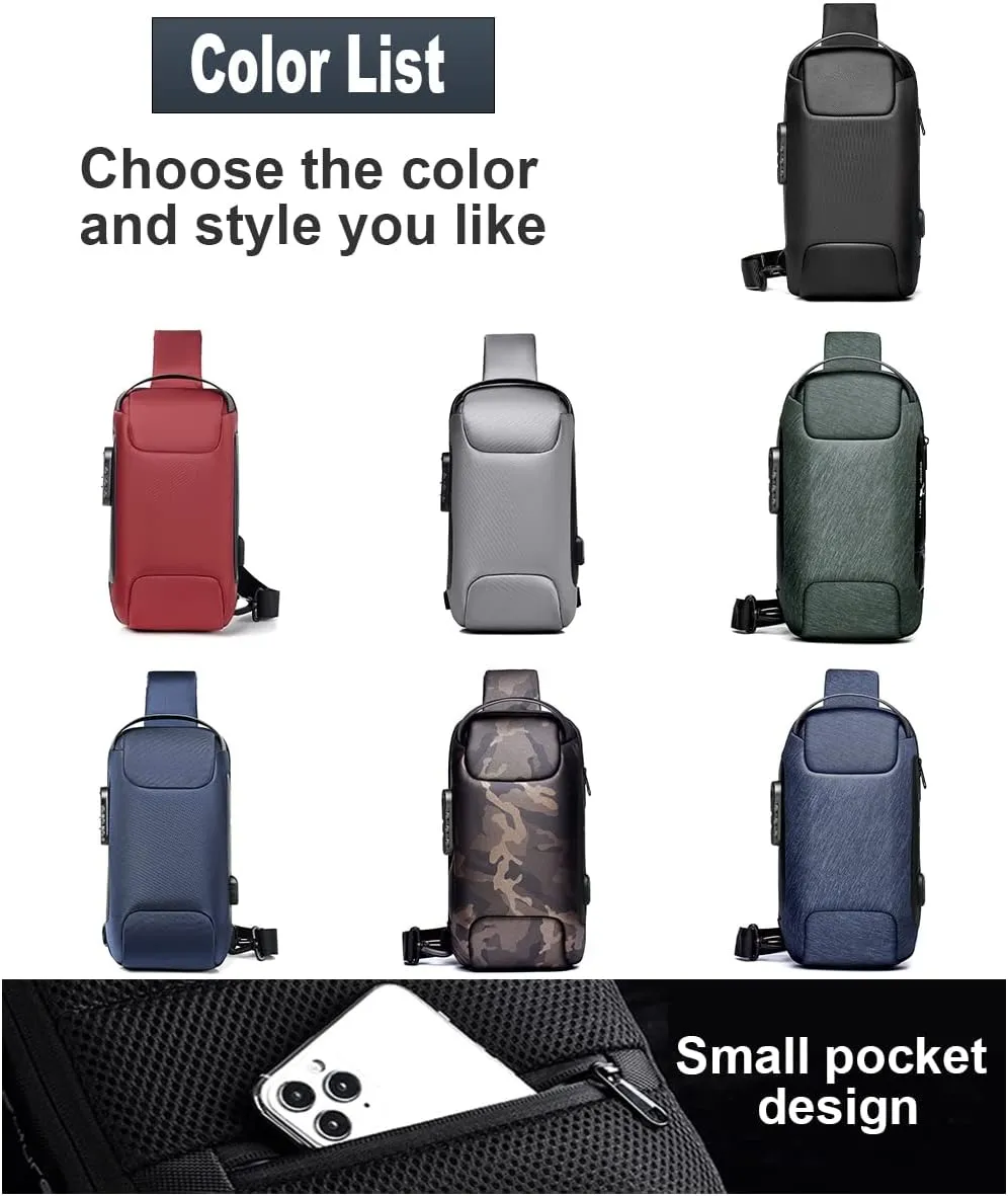 Sling Backpack USB Anti-Theft Waterproof Chest Daypack Casual Shoulder Bag (Blue)