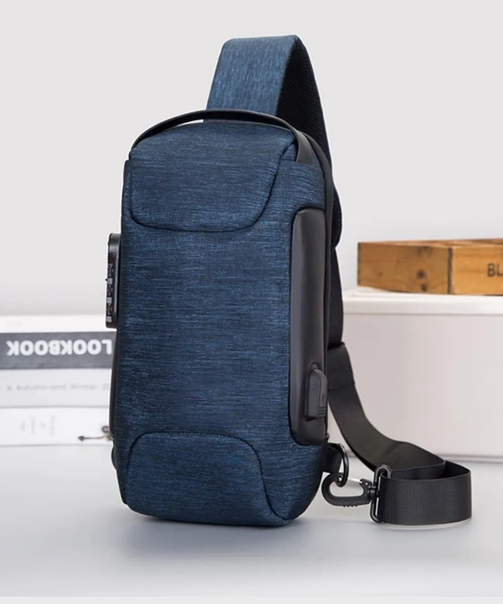 Sling Backpack USB Anti-Theft Waterproof Chest Daypack Casual Shoulder Bag (Blue)