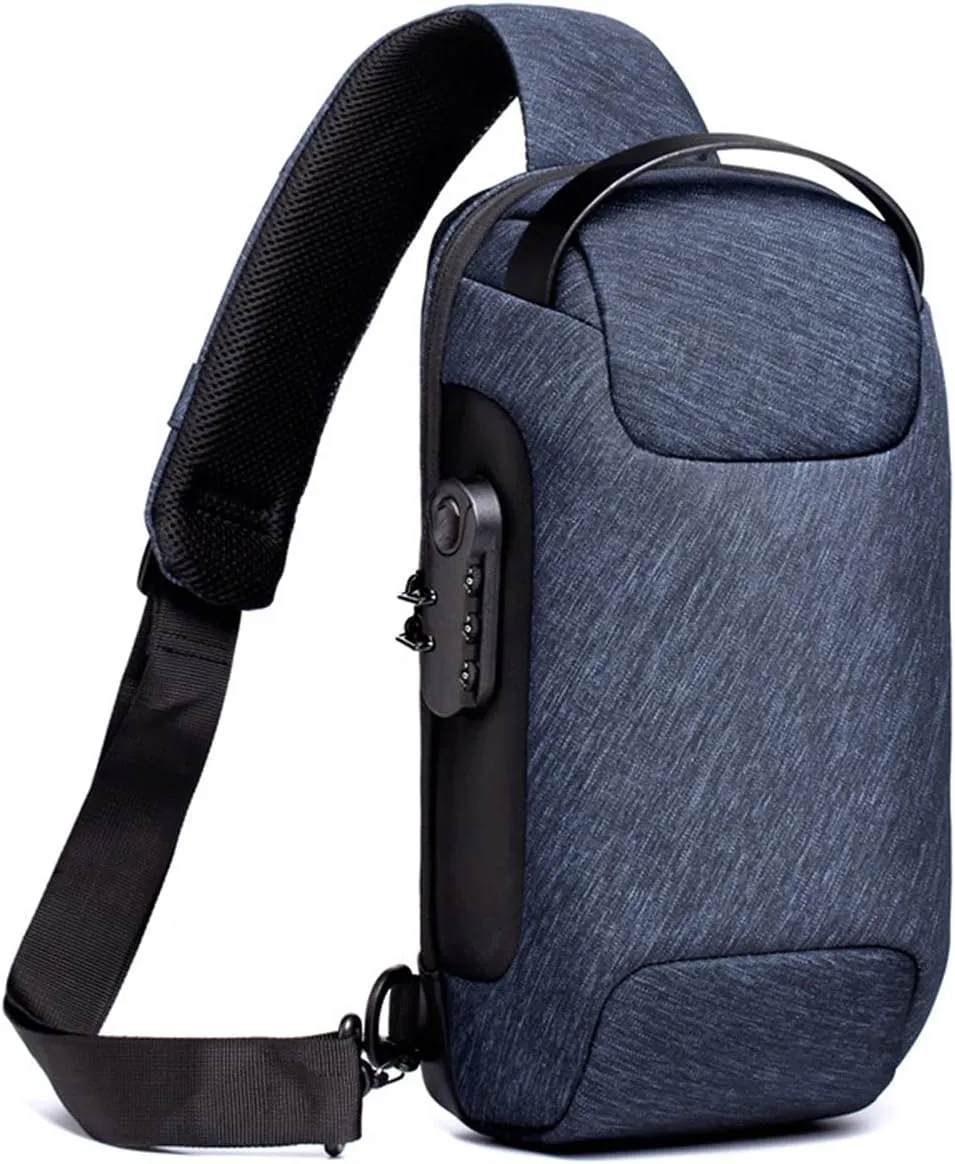 Sling Backpack USB Anti-Theft Waterproof Chest Daypack Casual Shoulder Bag (Blue)