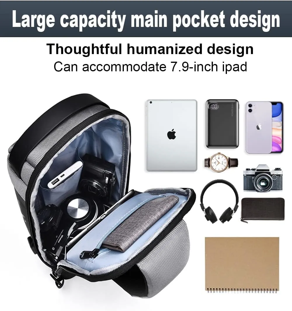 Sling Backpack USB Anti-Theft Waterproof Chest Daypack Casual Shoulder Bag (Blue)