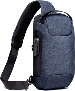 Sling Backpack USB Anti-Theft Waterproof Chest Daypack Casual Shoulder Bag (Blue)