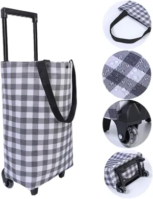 Small Collapsible Shopping Cart for Grocery Store, Lightweight Foldable Design with Wheels, Portable Compact Trolley for Women (Gray)